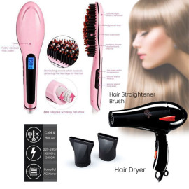 2 In 1 Combo, Professional Lcd Display Fast Hair Straightener Brush, E Mart Hair Drayer, DR20