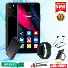 5 In 1 Bundle Offer, KHK P40 Smartphone, -4G-32GB-4GB-6 Inch-13mp- 20000Mah Power Bank With 3 Usb Port With, Marca Digital Watch, C200 Bluetooth Headset With Micro Sd Support, Mobile Ring Holder, PL40