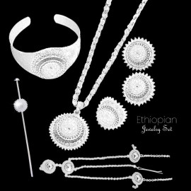 Milano New Fashion Ethiopian Jewelry Set Pendant Necklace Set Fashion Circle Design Silver Color, S35