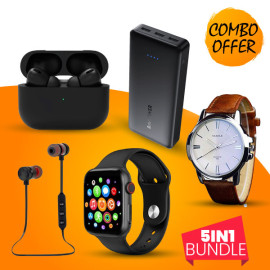 5 in 1 Bundle Offer  A1 Smart watch, Inpods-13 Earbuds, Power Bank, C200 Bluetooth Headset, Yazol Watch, AP30