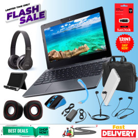 12 In 1 Combo Offer, Acer Chromebook, 4GB Ram, With Laptop Bag, 3 Port Power Bank, B luetooth Headphone, Laptop Speaker, Mobile Stand, Mouse, Maxon Headset, USB LED Light, Sandisk Flash Drive 64GB, Wired Headphone, Charger, ACNM