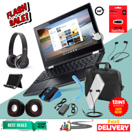12 In 1 Bundle Offer, Acer Chromebook, 4GB Ram,Touch Ccreen With Laptop Bag, 3 Port Power Bank, B luetooth Headphone, Laptop Speaker, Mobile Stand, Mouse, Maxon Headset, USB LED Light, Sandisk Flash Drive 64GB, Wired Headphone, Charger, ACRTC