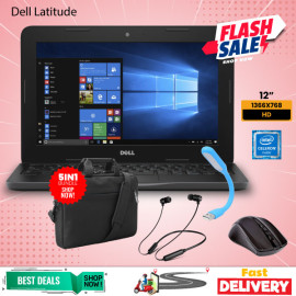 5 In 1 Bundle Offer, Dell Latitude 3180 Laptop 4GB, 64GB, Windows 10, With Laptop Bag, Led Lamb, Mouse, Yellow Bluetooth Headphone, LP3180