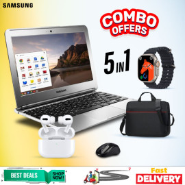 5 In 1 Bundle Offer, Samsung Chromebook 4GB Ram, 11.6 Inch Screen With, Laptop Bag, Smart Watch, AirPods, Mouse, SM4