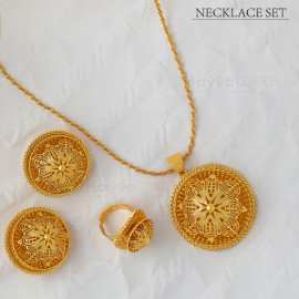 New Fashion Ethiopian Jewelry Set Pendant Gold Plated Necklace Set Fashion Circle Desig, E200
