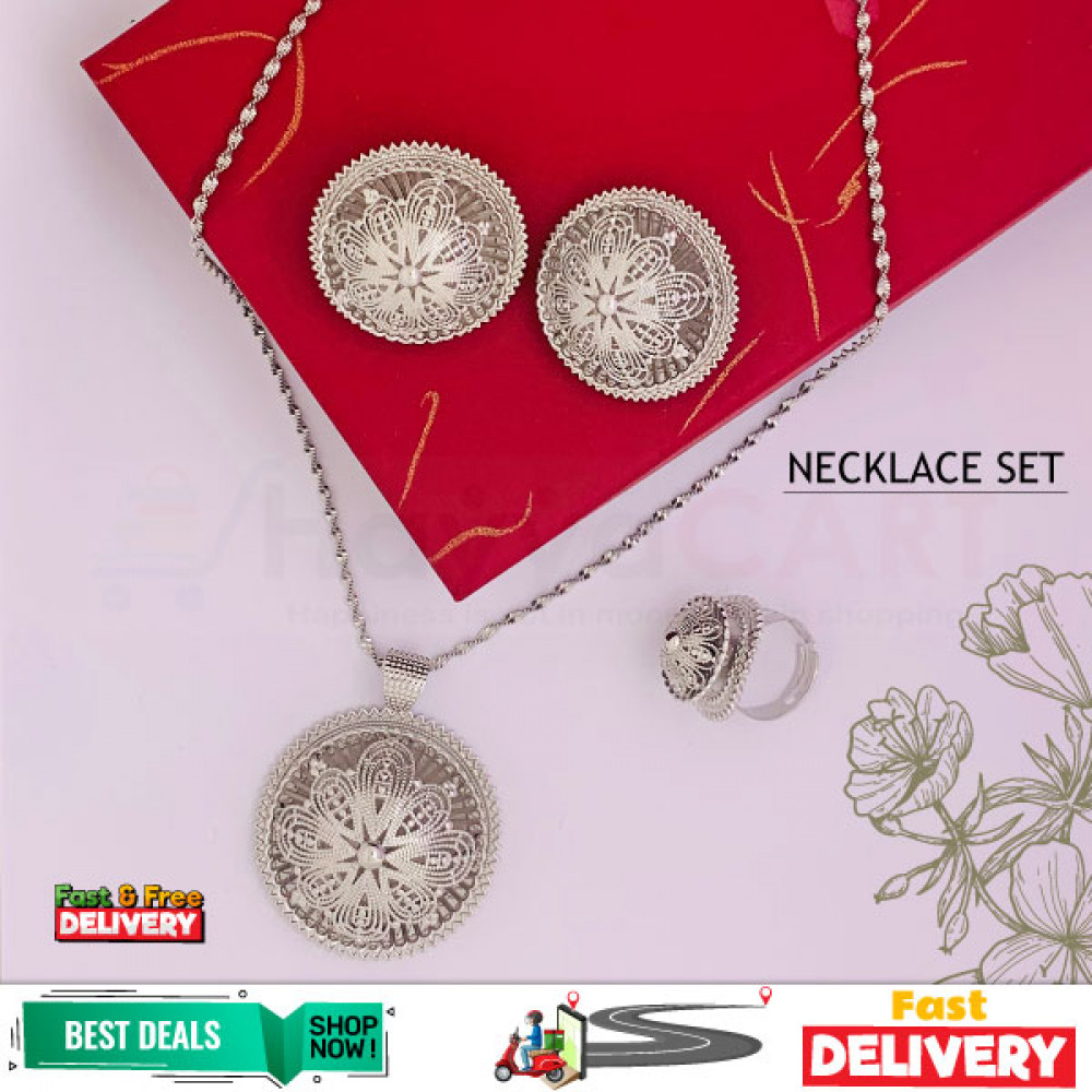 New Fashion Ethiopian Jewelry Set Pendant Silver Plated Necklace Set Fashion Circle Desig, E300