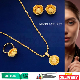 New Fashion Ethiopian Jewelry Set Pendant Gold Plated Necklace Set Fashion Circle Desig, E50