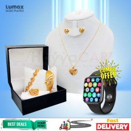 Lumax Combo Offer, Milano Fashionable Gold Plated Crystal Stone Necklace Set, Crystal Stone Bangles, Crystal Stone Ring Crystal Stone Bracelet With I7 Plus Smart Watch, MS11