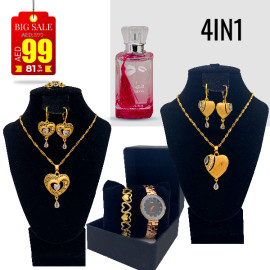 Lumax Combo Offer, 2 Pcs Milano Fashionable Gold Plated Crystal Stone Necklace Set, Crystal Stone Bangles, Stylish Analog Pair Watch, With Evershine Pour Home Hot Collection Perfume, LX15