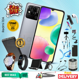 17 In 1 Offer, Xiaomi Redmi 10A Smartphone 4G-32GB-4GB-6.5INCH-13mp- Powerbank,163 Bluetooth,yazol Watch,single I7,C200 Headset,bed Holder, Stand, Selfi Stand, Zipper,led Watch,ring Holder,ok Stand, Speaker,selfi,mp3,cover, 10A