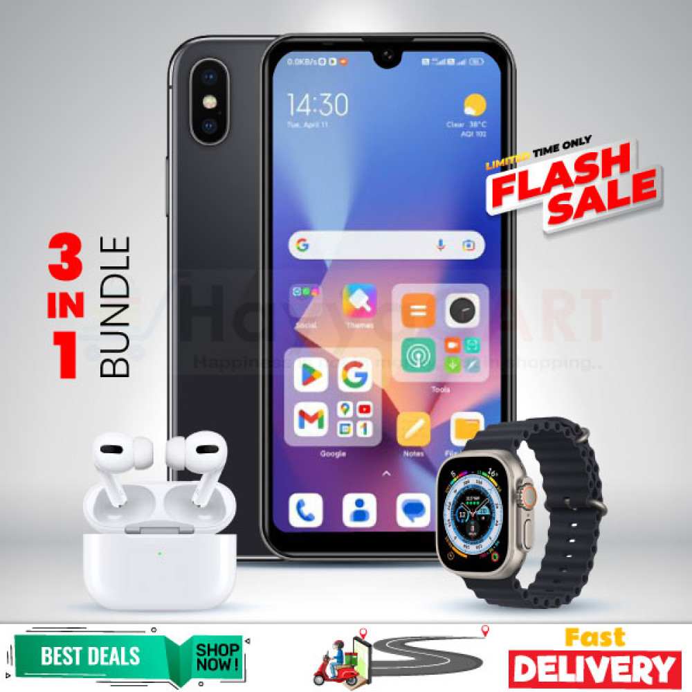 3 In 1 Bundle Offer,Classic Core Dual SIM Mobile Phone Android, 5.7 Screen Size With i7 Plus Smart Watch, Air Pro 3 Bluetooth In-Ear Earbuds, A1