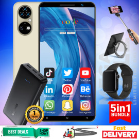 5 In 1 Bundle Offer, Discover P50, Smartphone,4G / Lte, Android,5.0 Inch,4Gb Ram, 32Gb, Dual Camera, Dual Sim, 20000Mah Power Bank With 3 Usb Port With, Marca Digital Watch, Selfi Stick, Mobile Ring Holder, DP50