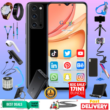 17 In 1 Offer, KHK Reno 4 Pro Smartphone, -4G-32GB-4GB-5.5 Inch-13mp- Powerbank,163 Bluetooth,yazol Watch,single I7,C200 Headset,bed Holder, Stand, Selfi Stand, Zipper,led Watch,ring Holder,ok Stand, Speaker,selfi,mp3,cover