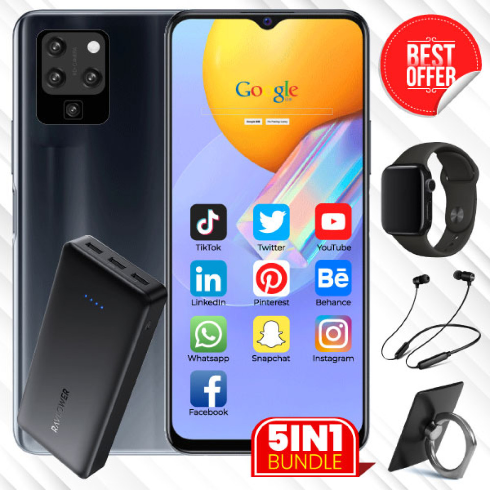 5 In 1 Bundle Offer, K Mouse S94, Smatphone, 4g, 32gb, 4gb, 13mp & 13mp, 6.0 ”inch, 20000mah Power Bank With 3 Usb Port With, Marca Digital Watch, Bluetooth Headset, Mobile Ring Holder, S94