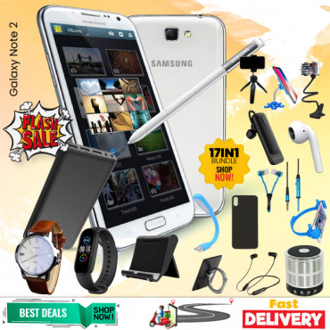 17 In 1 Bundle Offer, Samsung Galaxy Note 2 Powerbank,163 Bluetooth,Yazol Watch,Single I7,C200 Headset,Bed Holder, Stand, Selfi Stand, Zipper,Led Watch,Ring Holder,Ok Stand, Speaker,Selfi,Mp3,Cover, NT2