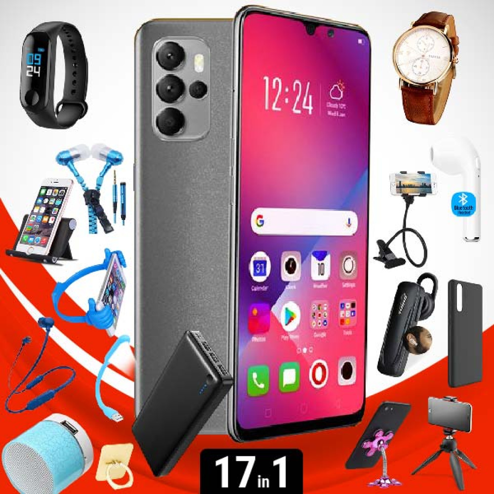 17 In 1 Offer, Vinsoc V23 Smartphone-4G-32GB-4GB-5.5inch-13mp-Powerbank,163 Bluetooth,Yazol Watch,Single I7,C200 Headset,bed Holder, stand, Selfi Stand, Zipper,Led Watch,Ring Holder,Ok Stand, Speaker,Selfi,MP3,cover, V23