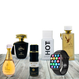 Hot 6 In 1 Bundle Offer, Evershine Pour Home Hot Collection Perfume, Evershine Pour Femme Hot Collection Perfume, Just Adore Perfume, Golf Player Perfume, I7 Plus Smart Watch With Free Body Spray, H50