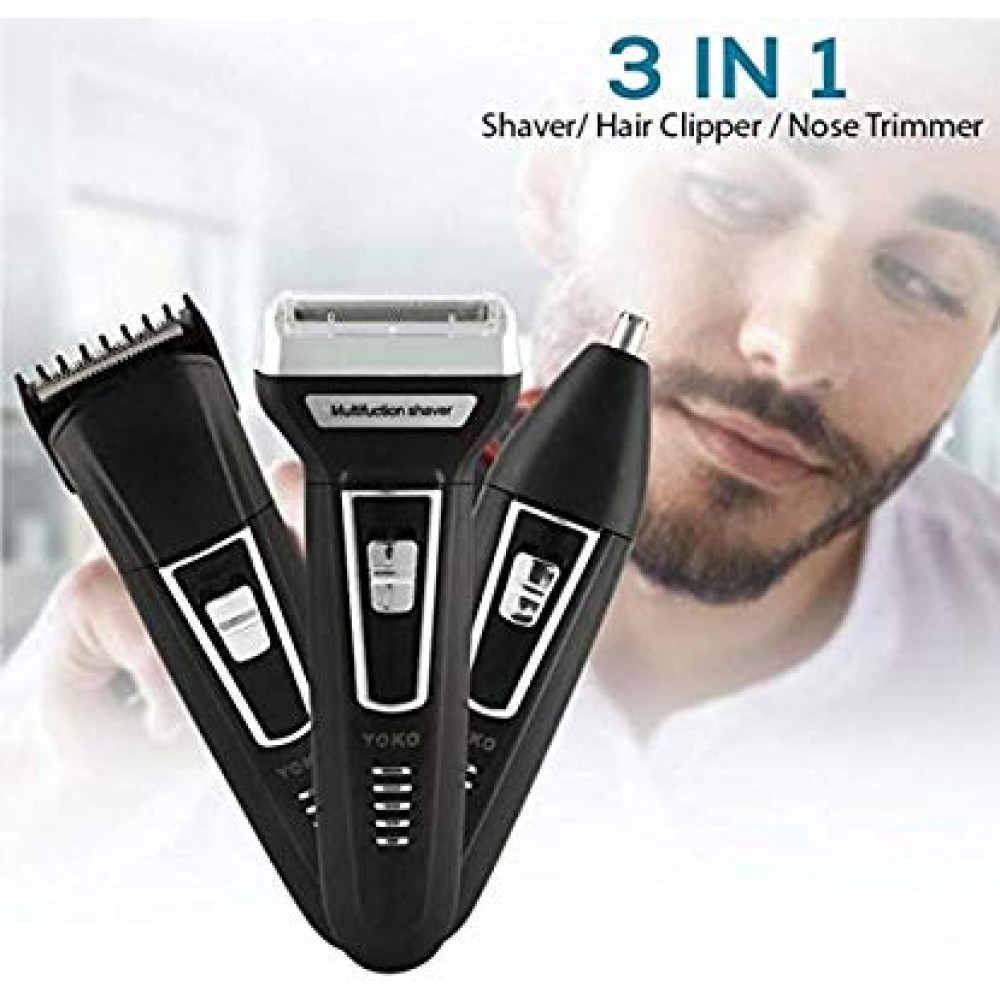 Yoko 3in1 Rechargeable USB Shaver/Hair Clipper/ Nose Trimmer With Ultra Thin Alloy Blade, YK6558