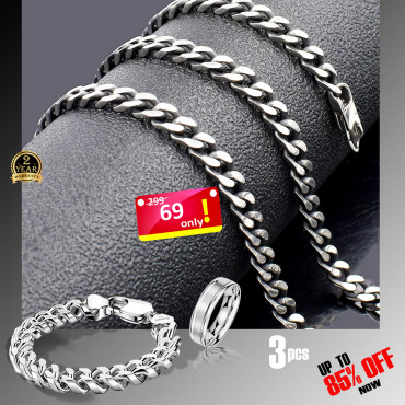 3 In 1 Combo Offer, Milano High Quality Silver Plated Chain, Bracelet, Ring, For Men, SL20