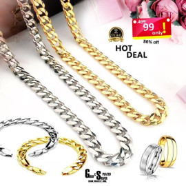 6 In 1 Combo Offer, Milano High Quality Gold 24k Plated Chain, Gold Bracelet, Gold Ring, Milano High Quality Silver Plated Chain, Silver Bracelet, Silver Ring, For Men, GS50