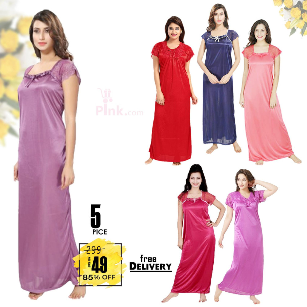 5 Pice Comfort Ladies Night Wear Women Lingerie Nightgown Assorted Color NT05