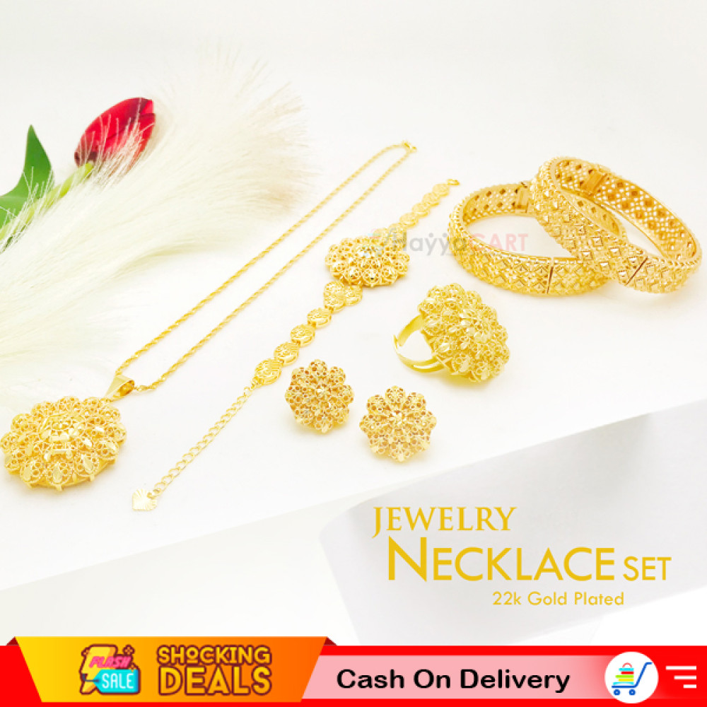 Milano 22k Gold Plated Flower Design Elegant Necklace, Earrings, Bracelet, Ring, Nilanjan Arts 22K Gold Plated Handmade 2 Pieces Bangles, B48