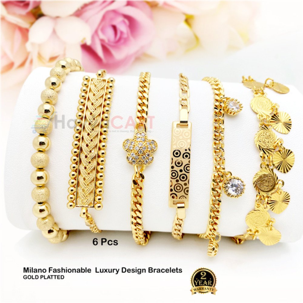 Milano Fashionable 6 Pcs  Luxury Design Gold Plated Bracelets, MA698