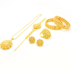 Milano 22k Gold Plated Flower Design Elegant Necklace, Earrings, Bracelet, Ring, Nilanjan Arts 22K Gold Plated Handmade 2 Pieces Bangles, B48