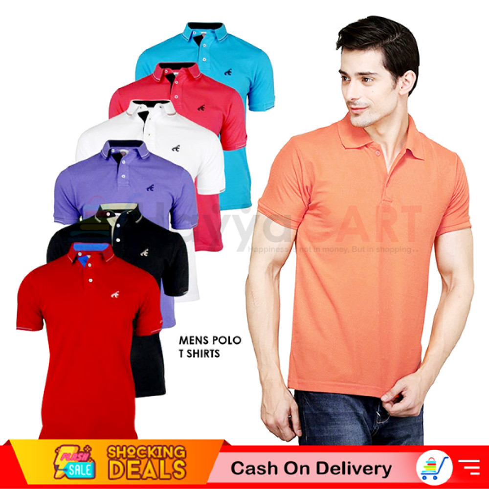 Mens Polo Neck Solid T Shirts Set of 6 Pieces Assorted Color, T60