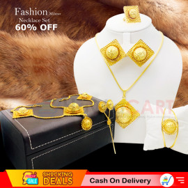 Milano New Fashion Ethiopian Jewelry Set Pendant Necklace Set Fashion Circle Design Gold Color, N45