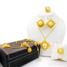 Milano New Fashion Ethiopian Jewelry Set Pendant Necklace Set Fashion Circle Design Gold Color, N45