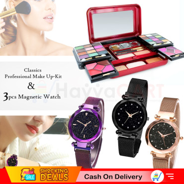 5 In 1 Bundle Offer, Classics Professional Makeup Set, 3 Pcs Deffrun Attraction  Magnetic Watch, M39