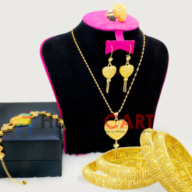 Combo Offer, Milano 22k Gold Plated Heart Design Elegant Necklace, Earrings, Bracelet, Ring, Nilanjan Arts 22K Gold Plated Handmade 4 Pieces Bangles, B60