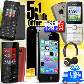 5 In 1 Bundle Offer, DISCOVER 4S ,DUAL SIM, 4" INCH TOUCHSCREEN PHONE, Nokia C101, Nokia 105, Odscn-mobile X202, Dual Sim, With Headset, N0998