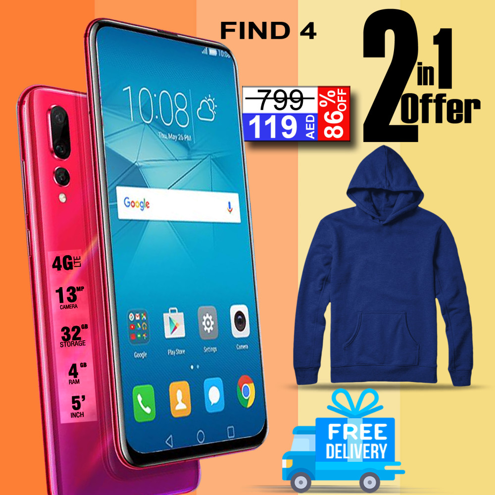 2 IN 1 BUNDLE OFFER, MAGIC FIND4 SMARTPHONE 4G-32GB-4GB-5"INCH-13MP&5MP WITH HOODI JACKET, MN98