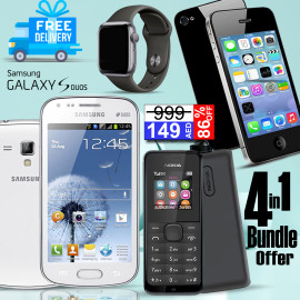 4 In 1 Bundle Offer, Samsung Galaxy S Duos, S7562, Discover 4S Touch Call  Phone, Nokia !05, Macra Watch, SS987