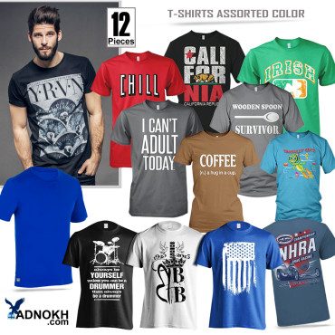 12 Pcs T-shirts Assorted Color And Print, T001