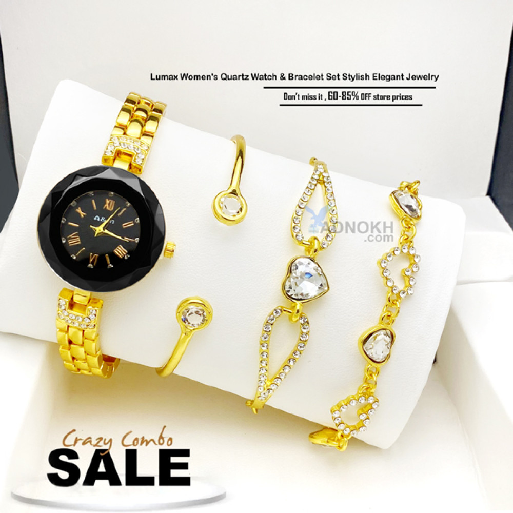 Lumax Women's Quartz Watch & Bracelet Set Stylish Elegant Jewelry 4 Pcs Set, W2201