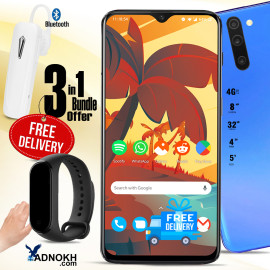 3 In 1 Bundle Offer, Shukran SK4 Smartphone With 4G, Android 7.0 (Marshmallow), 5.0 Inch HD LCD Display, 4GB RAM, 32GB Storage, Dual Camera, Dual SIM, Bison 163 Wireless Bluetooth Headset, LED Band Watch, B767