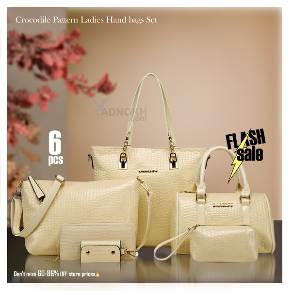 Worsely 6 Piece Crocodile Pattern Ladies Hand bags Set, 150CR