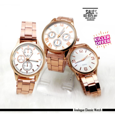 Diao 3 Pcs Rose Gold Stainless Steel Analogue Classic Watch, N172