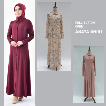 Womens Ladies Plain Long Full Button Open Abaya Shirt Dress, E02