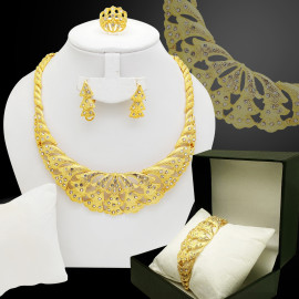 Milano 22k Gold Plated Multi Design Elegant Necklace, Earrings, Bracelet, Ring, Jewellery Set NA21