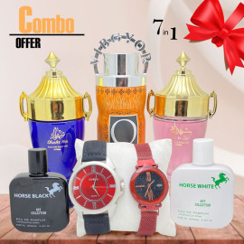 7 In 1 Perfume Set Offer, Shahar Lad Home Hot Collection Perfume, Evershine Pour Femme Hot Collection Perfume, Just Adore Perfume, Golf Player Perfume, Quartz Casual Watch, Magnetic Quartz Watch, Body Spray S33