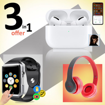 3 In1 Combo Offer, P8 Smartwatch Android Bluetooth Smart Watches Sim Intelligent Mobile Phone Watch, Ear 3 Wireless Bluetooth Mini Dual Earpods, Multi Color Foldable P47 Wireless Bluetooth Headset, BL03