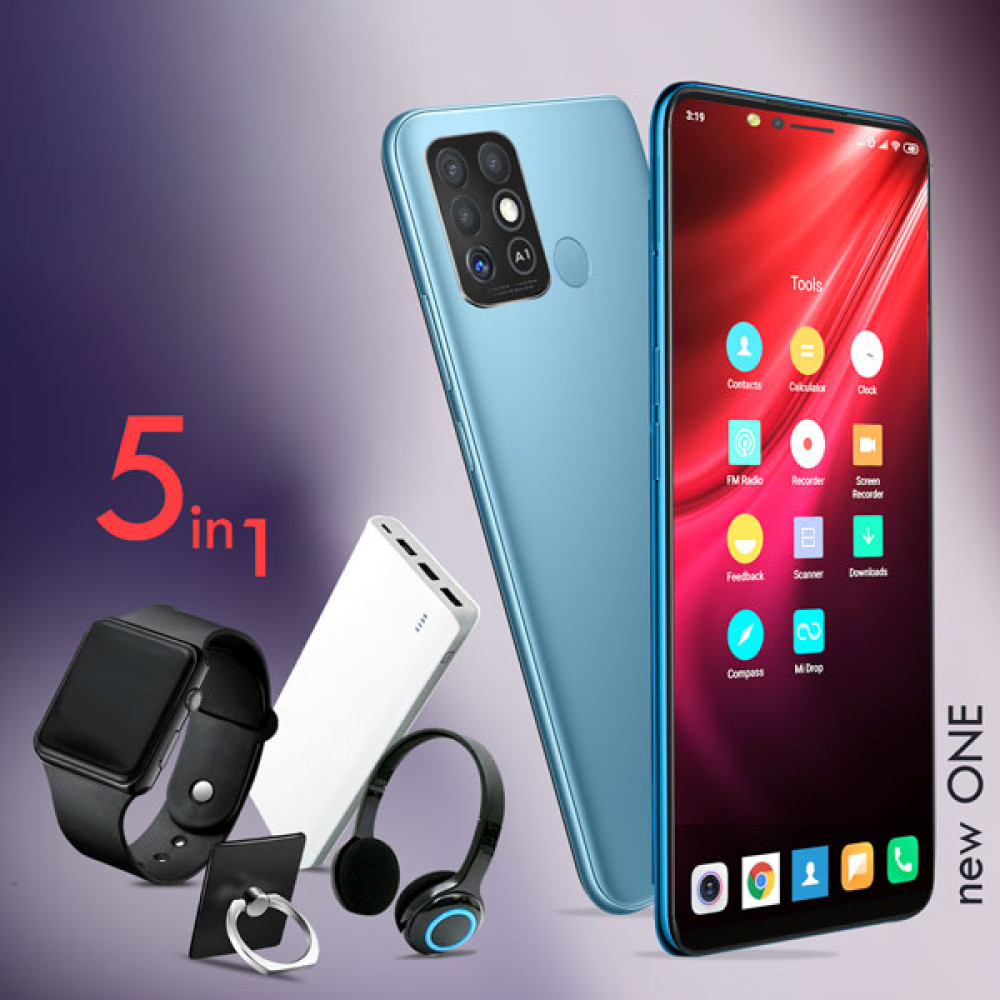 5 In 1 Bundle Offer, K Mouse S76 Smatphone, 4G, 32GB, 4GB, 13MP & 13MP, 5.5 ”inch, Wired Maxon Headset, 20000mah 3 Usb Port Power Bank, Marca Digital Watch, Mobile Ring Holder, S76