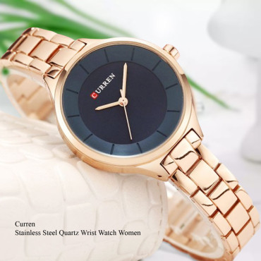 Curren Analog Stainless Steel Quartz Wrist Watch for Women, Water Resistant, 9015