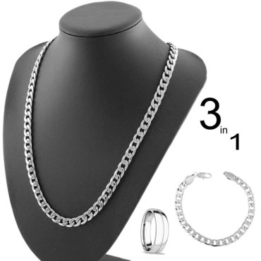 3 In 1 Combo Offer, Milano High Quality Silver Plated Chain, Bracelet, Ring, For Women, SL10