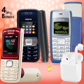 4 In 1 Bundle Offer, Nokia 1650 Dual Sim, Nokia 1208 Dual Sim, Nokia 1110 Dual Sim, With Free New I12 Tws Bluetooth 5.0 Wireless Earbuds Headset, Nk03