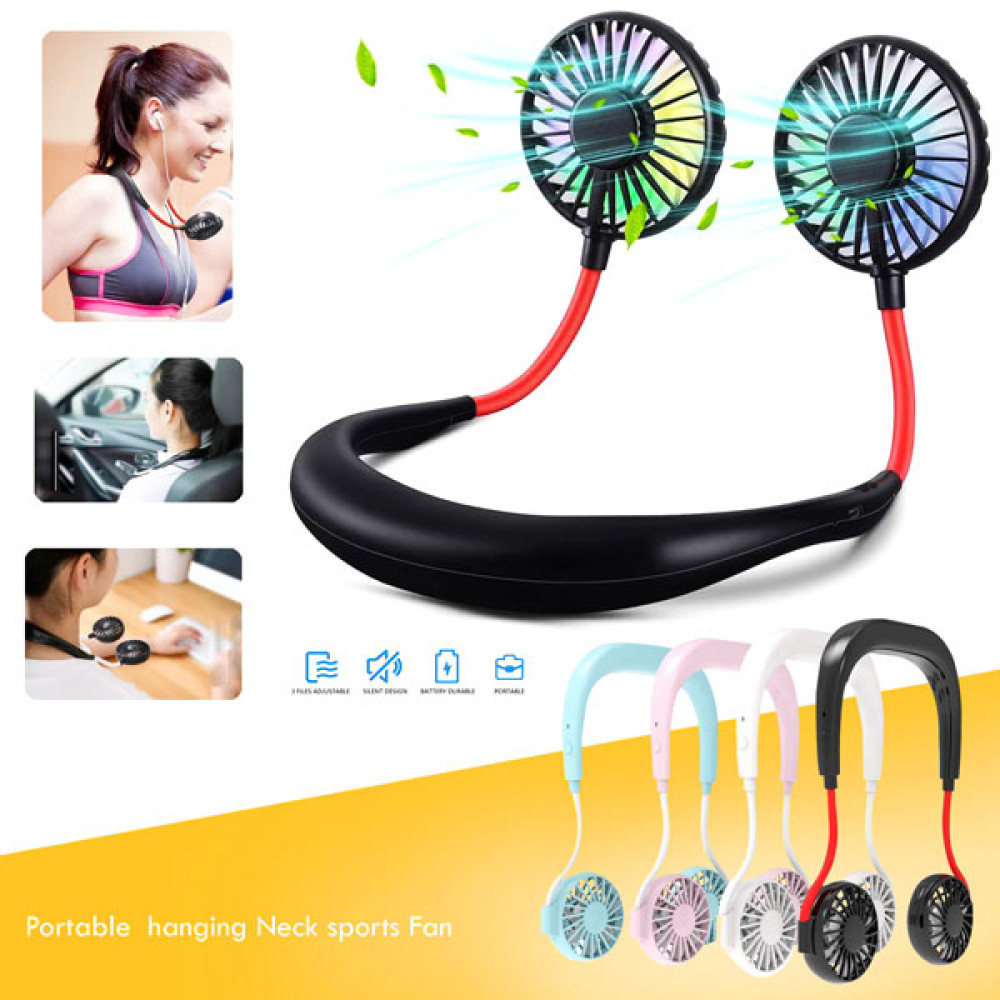 Portable Sports Fan, hanging Neck sports Fan, With Double Wind Head for Travel Office Outdoor and yoga and Fitness exercise, FN980